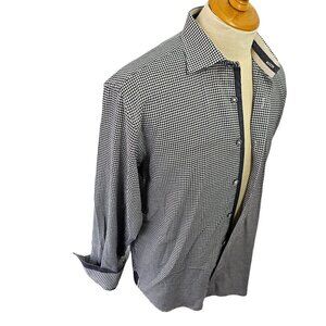 Luciano Visconti Navy Houndstooth Long Slv Casual Shirt Men Sz M Contrast Trim